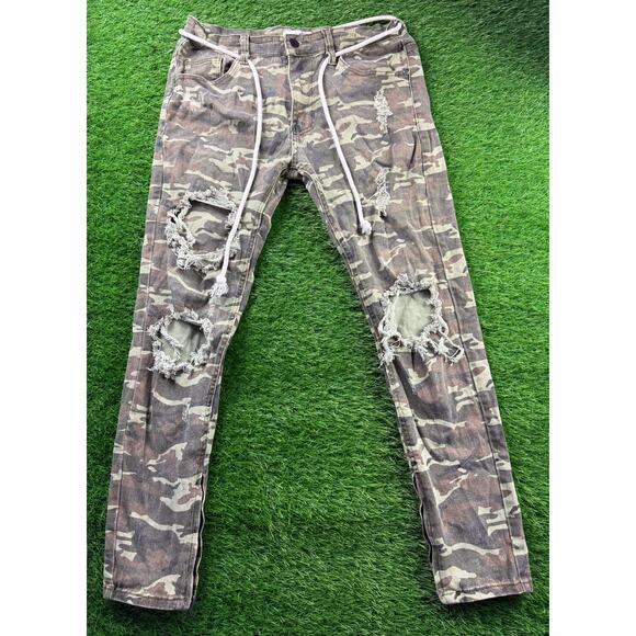 Fashion Nova Men Camo Skinny Distressed Ripped Jeans Sz 36 Streetwear Style - Picture 1 of 7